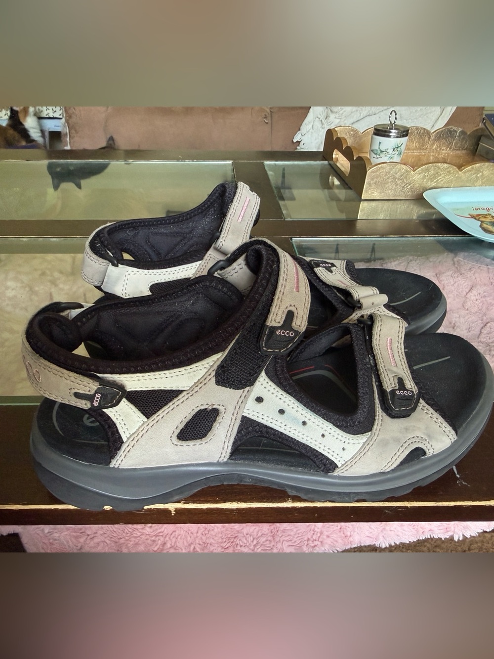 Women’s Ecco Beige and Black Yucatan Trek Sandals